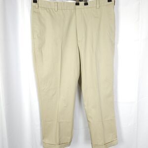 LL Bean Mens 38x27 Beige Cream Cuffed Cotton High Rise Chino Khaki Pants Trouser
